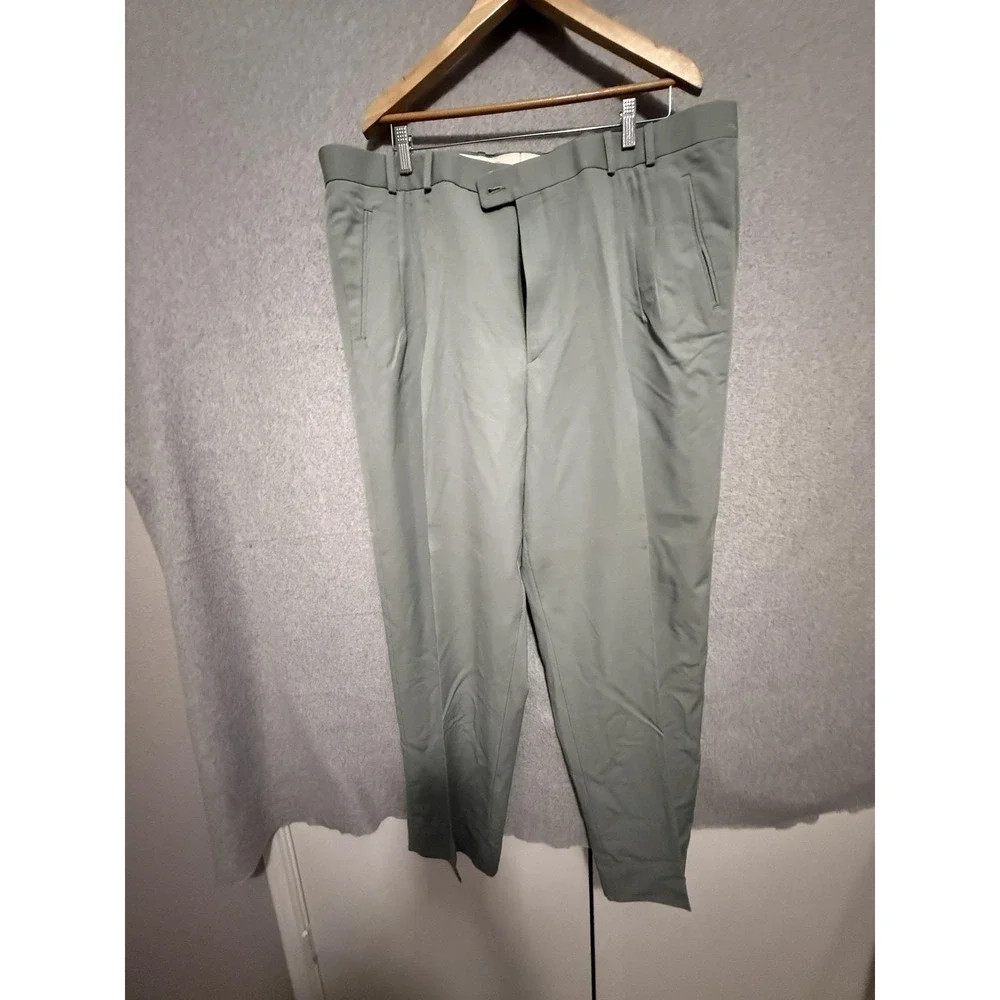 Linea Uomo Suit Mens 48XL 44x34 Beige Silk Jacket Green Wool‎ Pants Big Tall